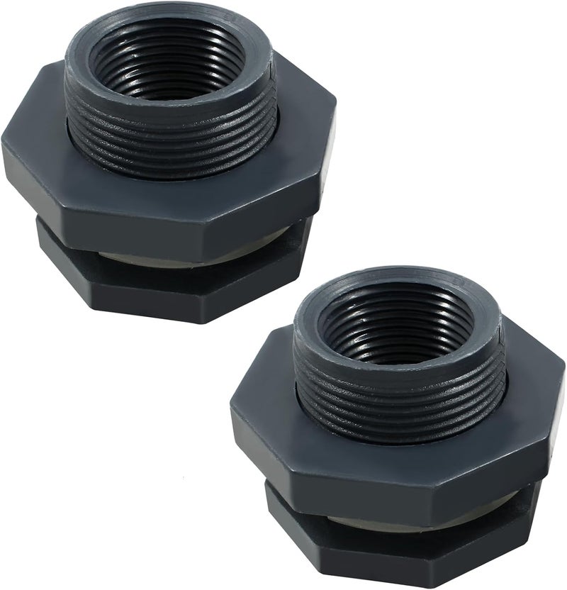 Suiwotin 2pcs NPT1 PVC Bulkhead Fitting, 1 Inch Plastic Water Tank Connector Threaded Thru-Bulk Pipe Fittings for Rain Barrels, Aquariums, Bucket Hose Adapter, Ponds, Pools - Image 1